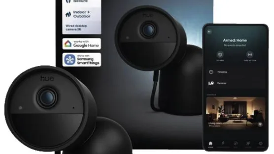 Philips Hue Secure 2K Indoor Camera, Desk (Black)