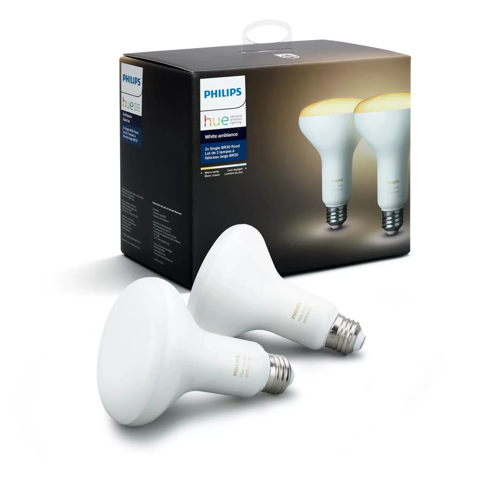 Philips Hue White Ambiance BR30 Smart Bulb, 2-Pack